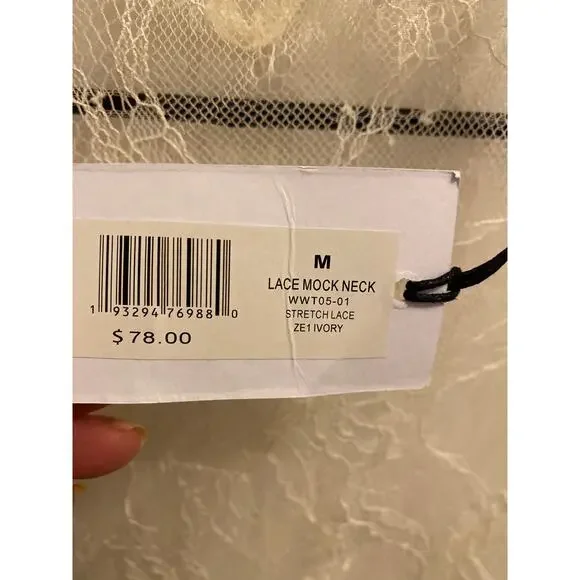 Brand New WeWoreWhat Women's Size Medium Ivory White Lace Mock Neck Top - Picture 6 of 7